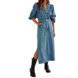 Free People Mad Love Denim Midi Dress Skyfall Blue OB1879828 Womens Size M